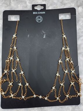 Gold Bra Chain with Clear Crystal Accents